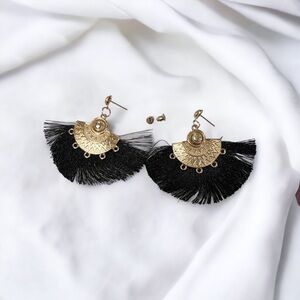 Half Moon Black Fringe Stud Earrings